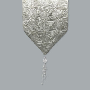 White Casket Drape with Rosette Pattern and Beaded Tassel